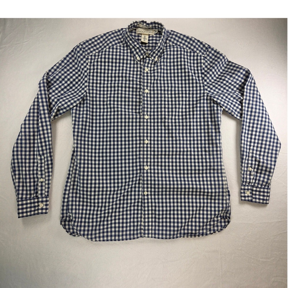 L.O.G.G H&M Men Blue Gingham Long Sleeve Button Down Shirt Sz Large Preppy FLAW